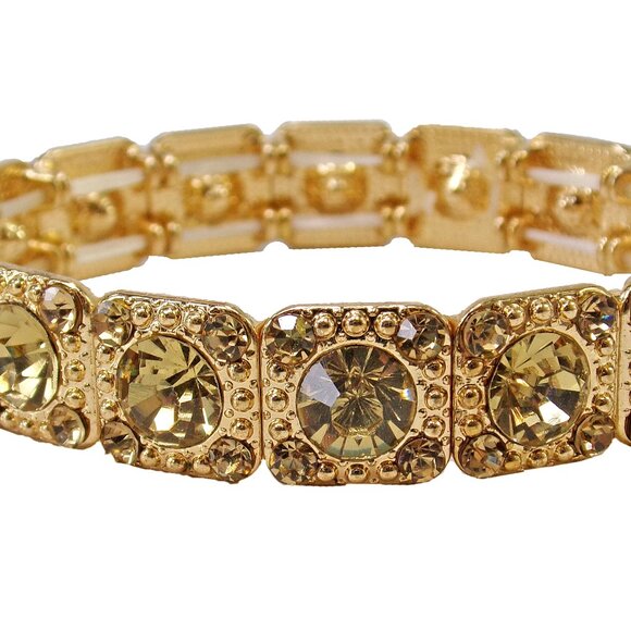 Crystal stretch bracelet with golden topaz crystals and textured bead trim - Picture 7 of 7